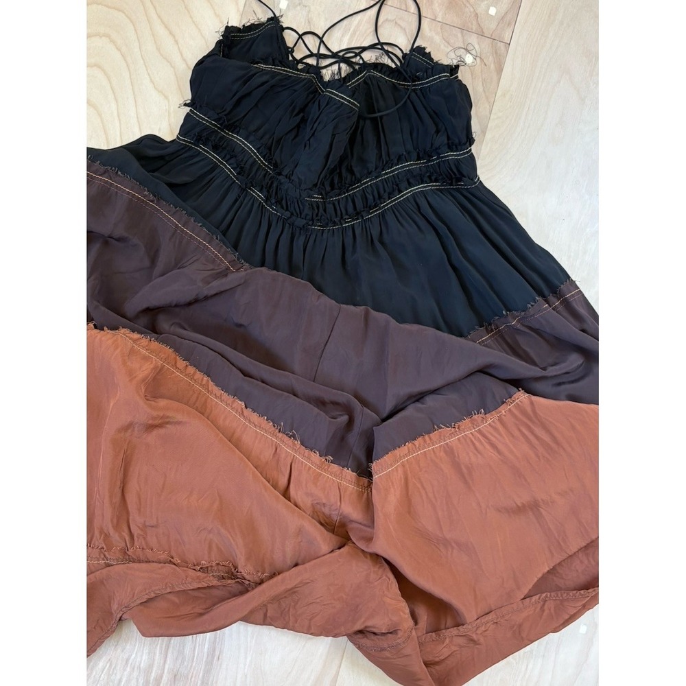 Zara Desert Collection 2019 Colorblock Dress Maxi Slip Bohemian Size Small Brown - Picture 11 of 13